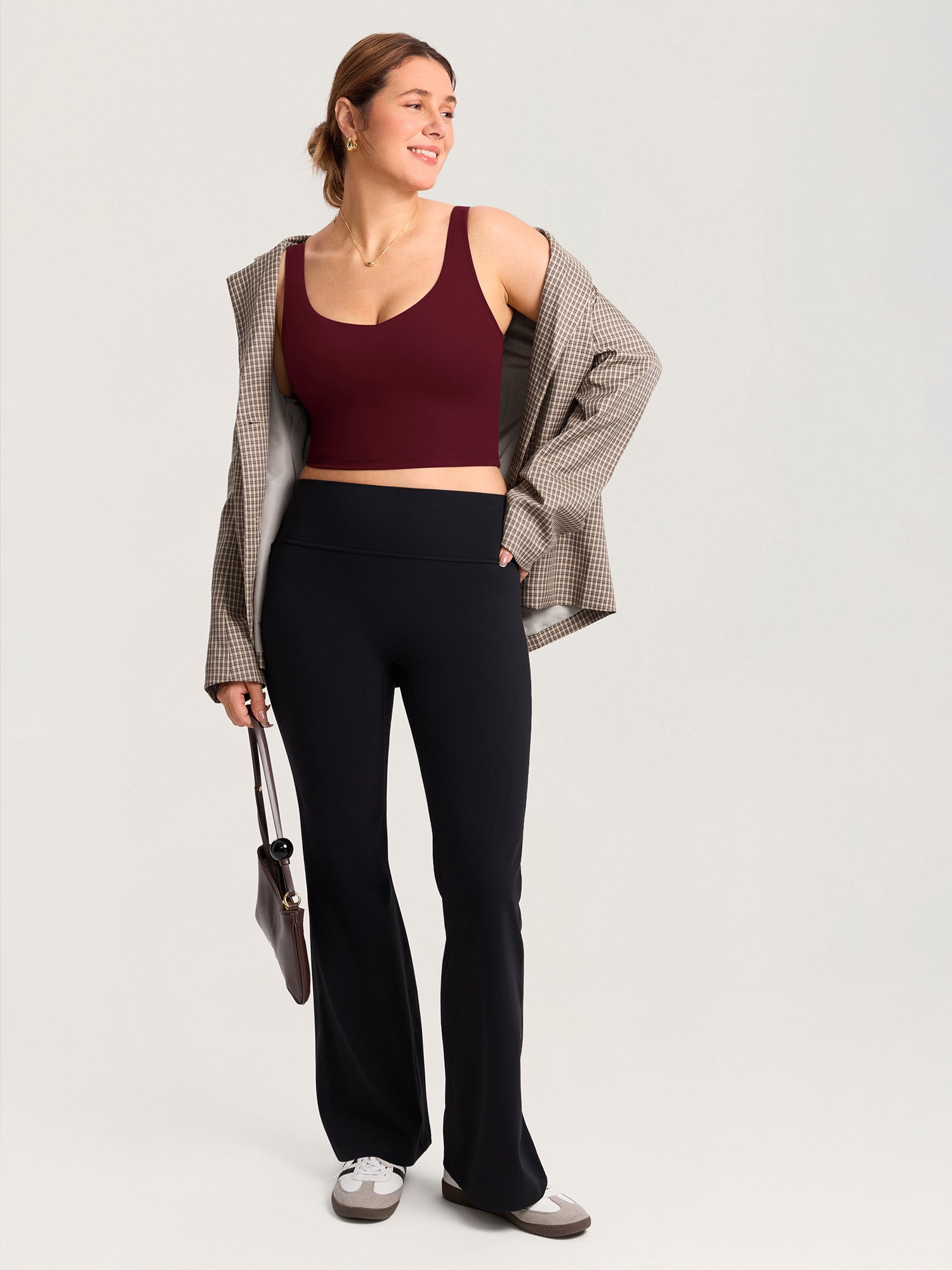 MOMANDA Women's Natrelax® Nursing Crop Tank Top - V Neck Red Merlot
